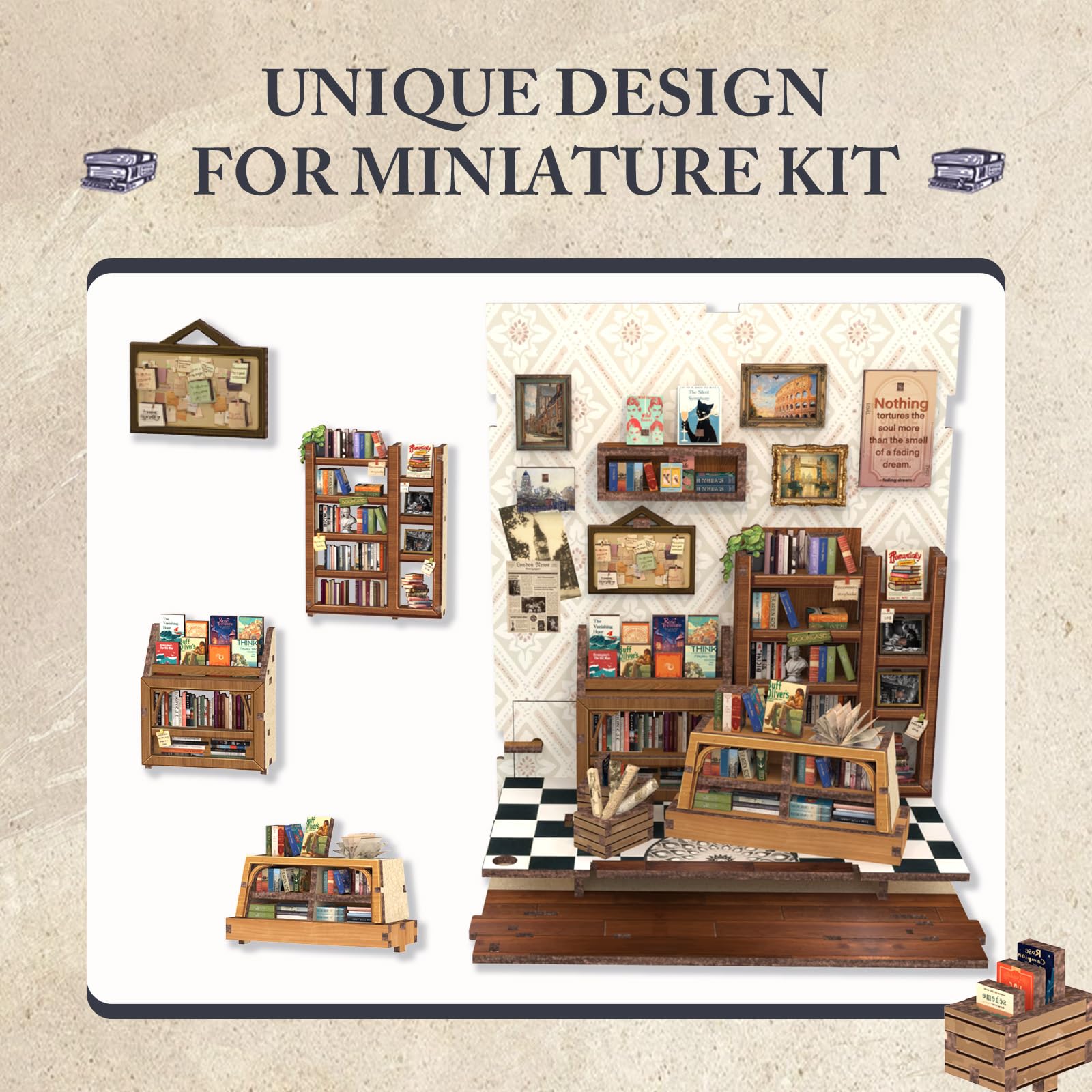 Fsolis Book Nook Kit & Puppenhaus - Kreatives Miniatur, Modell für Regale, eine ausgezeichnete Wahl für Literatur- und Geschichtsbegeisterte, Geschenkidee für Erwachsene/Jugendliche(Jack's Bookery)