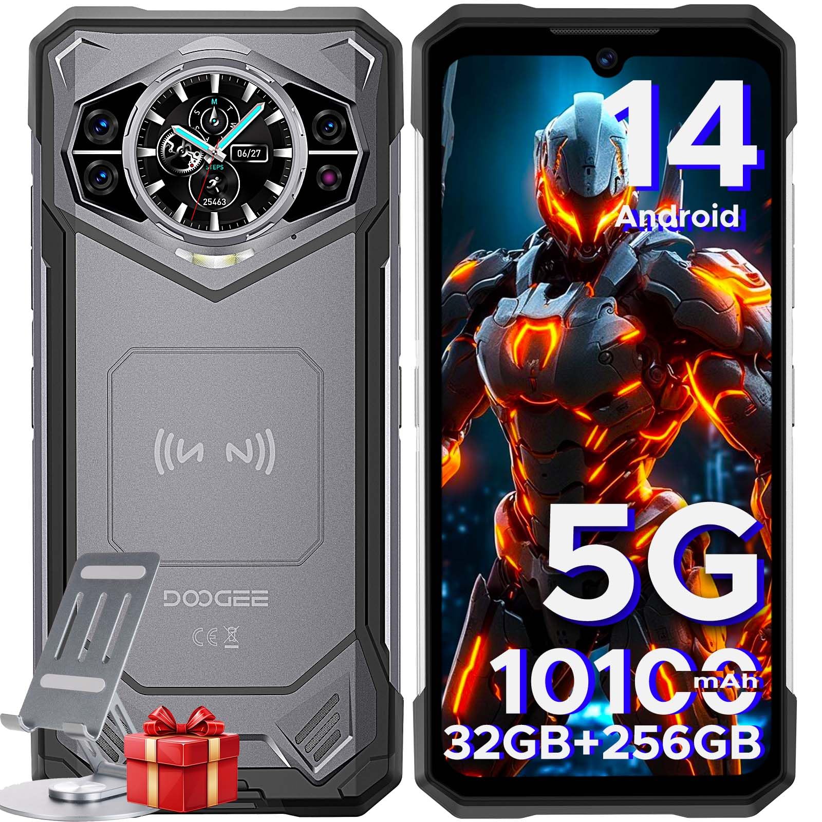 DOOGEE S200 5G Rugged Smartphone 32 GB+256 GB,10100 mAh,1.32"Rear Display, Dimensity 7050 Octa Core,100 MP+20 MP+2 MP,6.72”FHD 120 Hz, Android 14,Fingerprint ID/Face Unlock/NFC/WiFi6/GPS Grigio Scuro