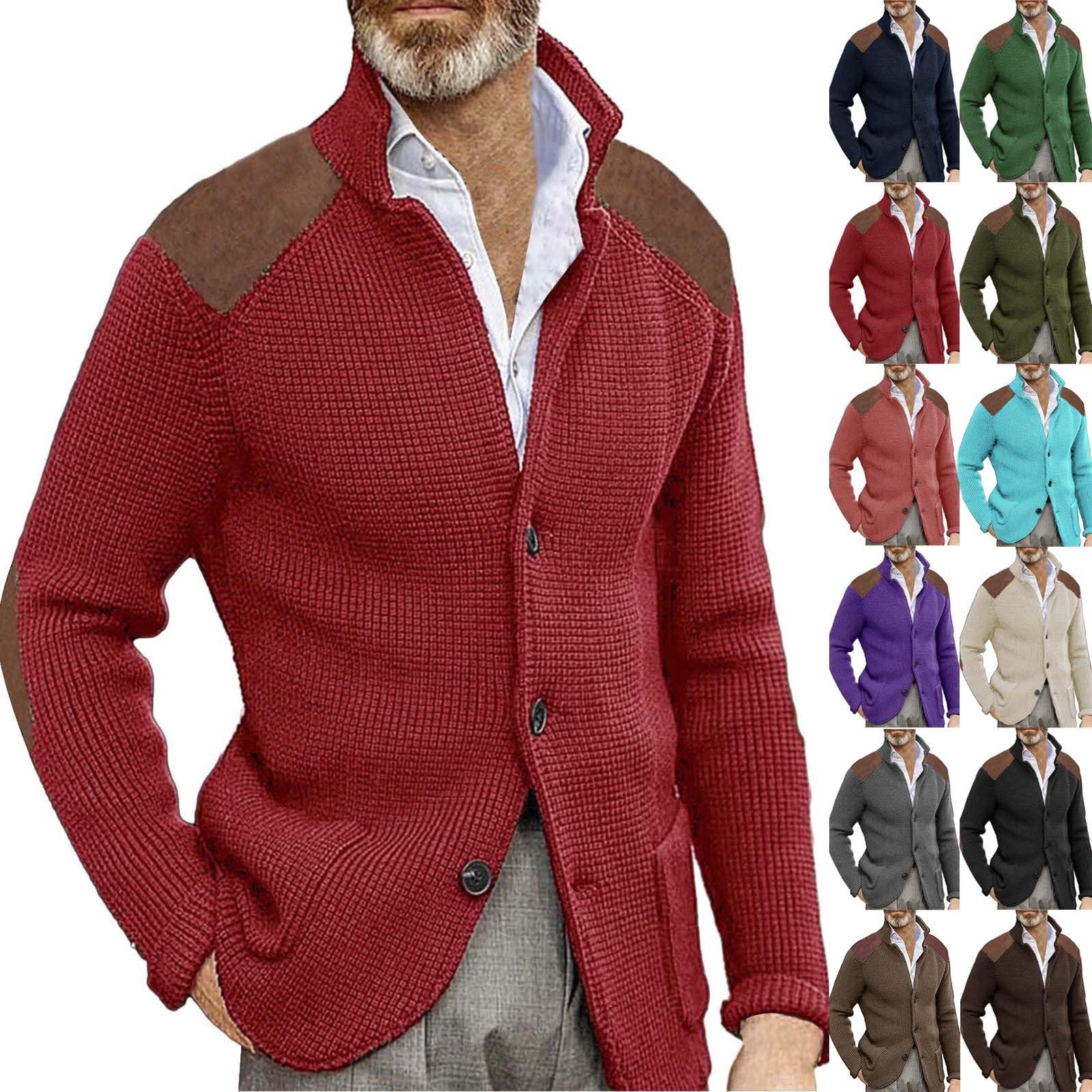 Generisch Cardigan da uomo con bottoni, maglione a maglia con bottoni e tasche, maglione di grandi dimensioni, caldo, giacca invernale, vintage, da lavoro, classico, versatile