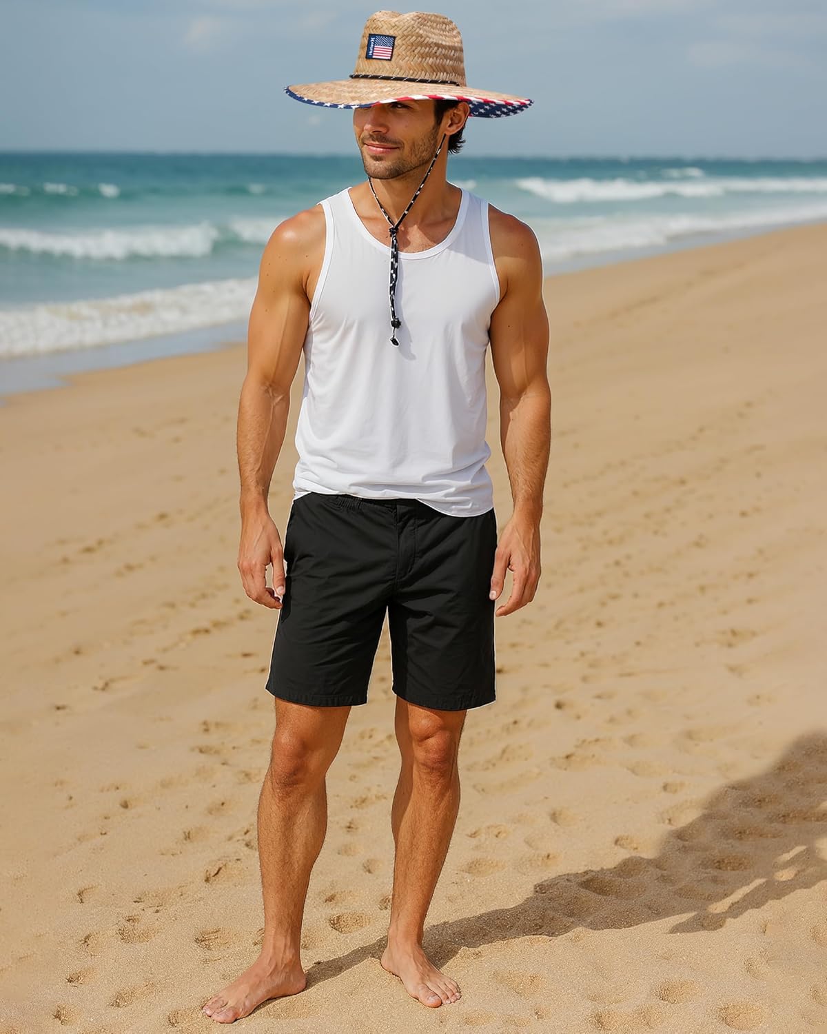 Hurley Men's Straw Hat - Wide Brim Channel Island Lifeguard Hat - Stylish Sun Hats for Men with Chin Strap