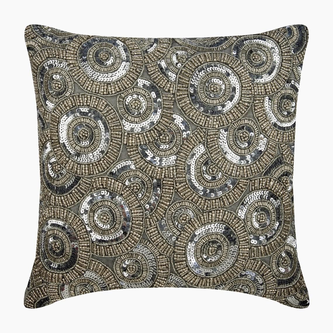 The HomeCentric Silver Cushions Cover, Silk Cushions Covers For Couch, Sofa, Bed, Silver Beaded Concentric Circle Cushion Cover, Silver Cushion Covers 40x40 cm (16x16 inch) - Honestly Silver — image 1