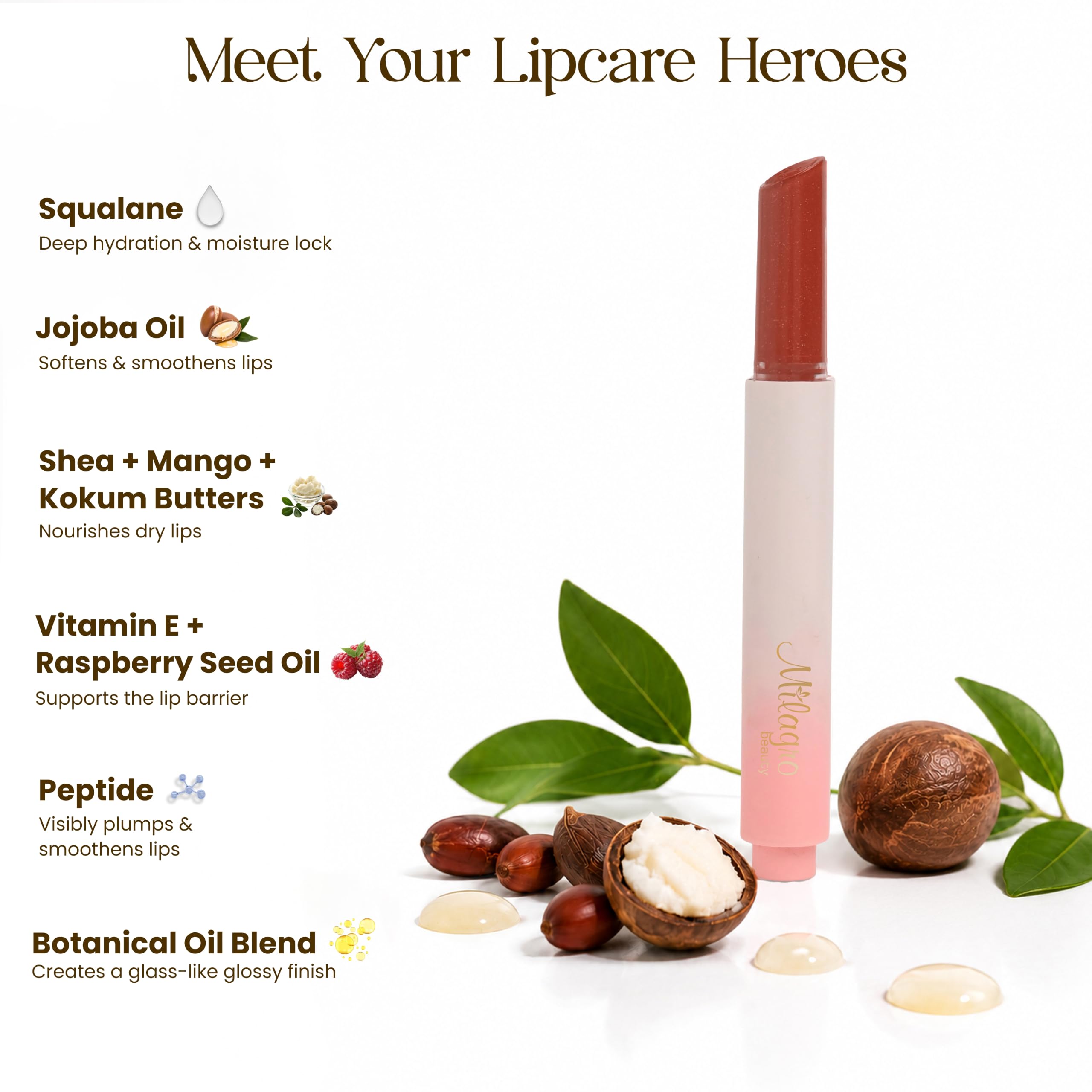 Milagro Beauty Gloss Lip Balm | Hydrating Glossy Lip Glaze Stick | Jojoba Oil & Shea Butter β Non-Sticky Shine, Peptide-Infused Formula (Coffee Tonic) 3
