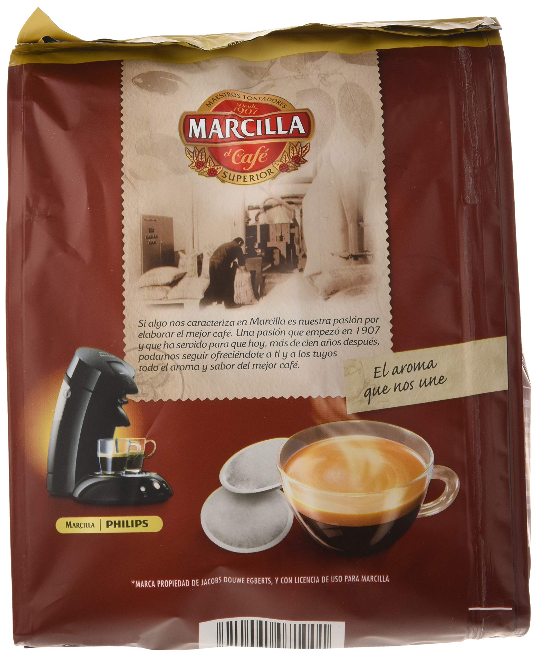 Marcilla Café Extra Fuerte para máquina Senseo - 5 paquetes de 28 monodosis (Total 140 monodosis) & Gran Aroma Descafeinado - [Pack de 5]