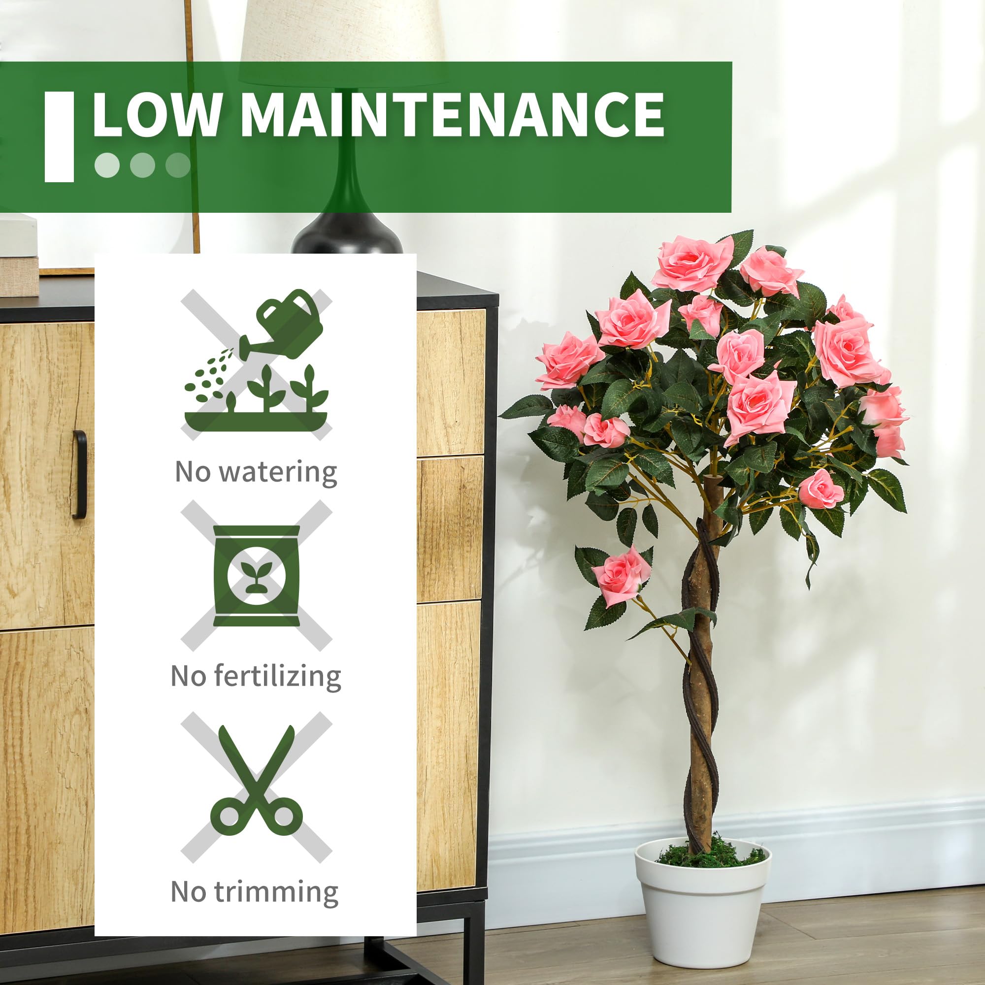 Outsunny 90cm Rosier Artificiel à Tronc torsadé Lot de 2 Rose