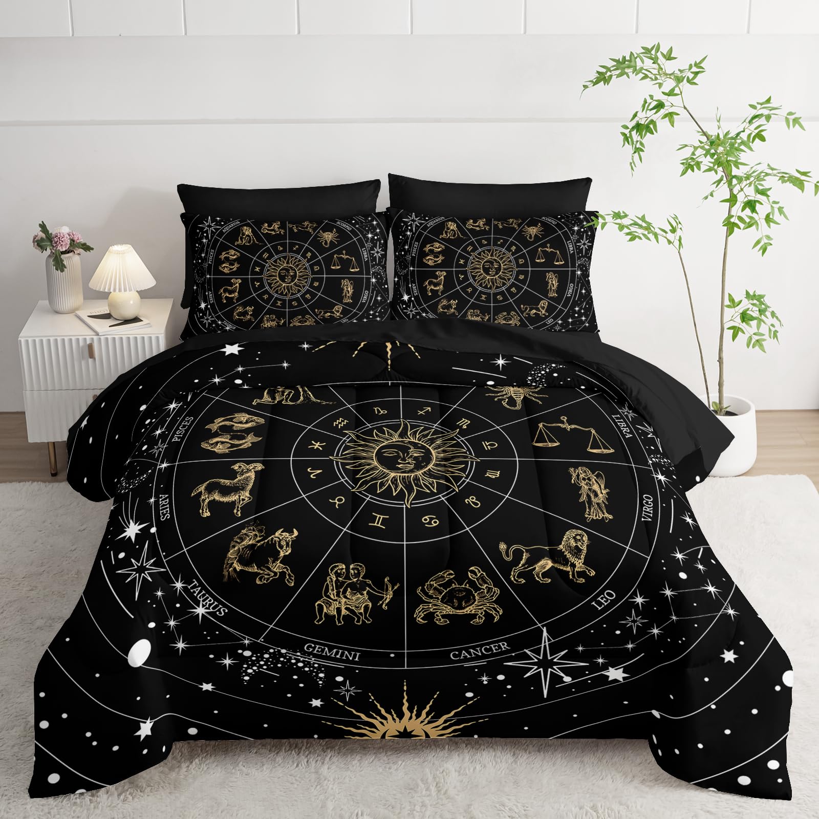lneffble 7 Piece Comforter Set King Galaxy?Celestial Bedding Set King Galaxy?(1 Comforter, 1 Flat Sheet, 1 Fitted Sheet, 2 Pillowcase and 2 Pillow Sham)