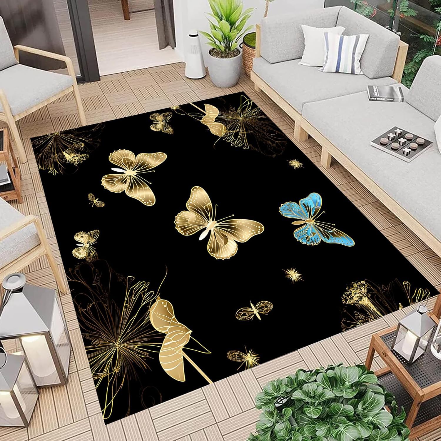 Tapis de salon papillon 3D 120x160cm antidérapant et doux pour chambre d'enfant