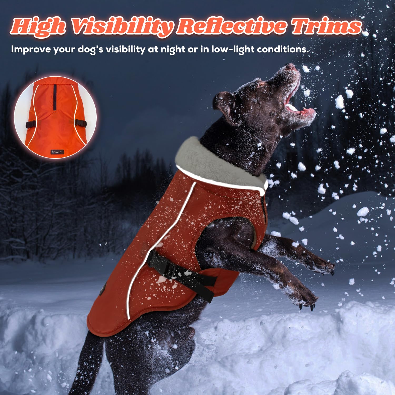 EMUST Abrigo de invierno para perro, chaqueta gruesa resistente al viento para perro, chaleco de invierno para perros pequeños/medianos/grandes, naranja, XXL