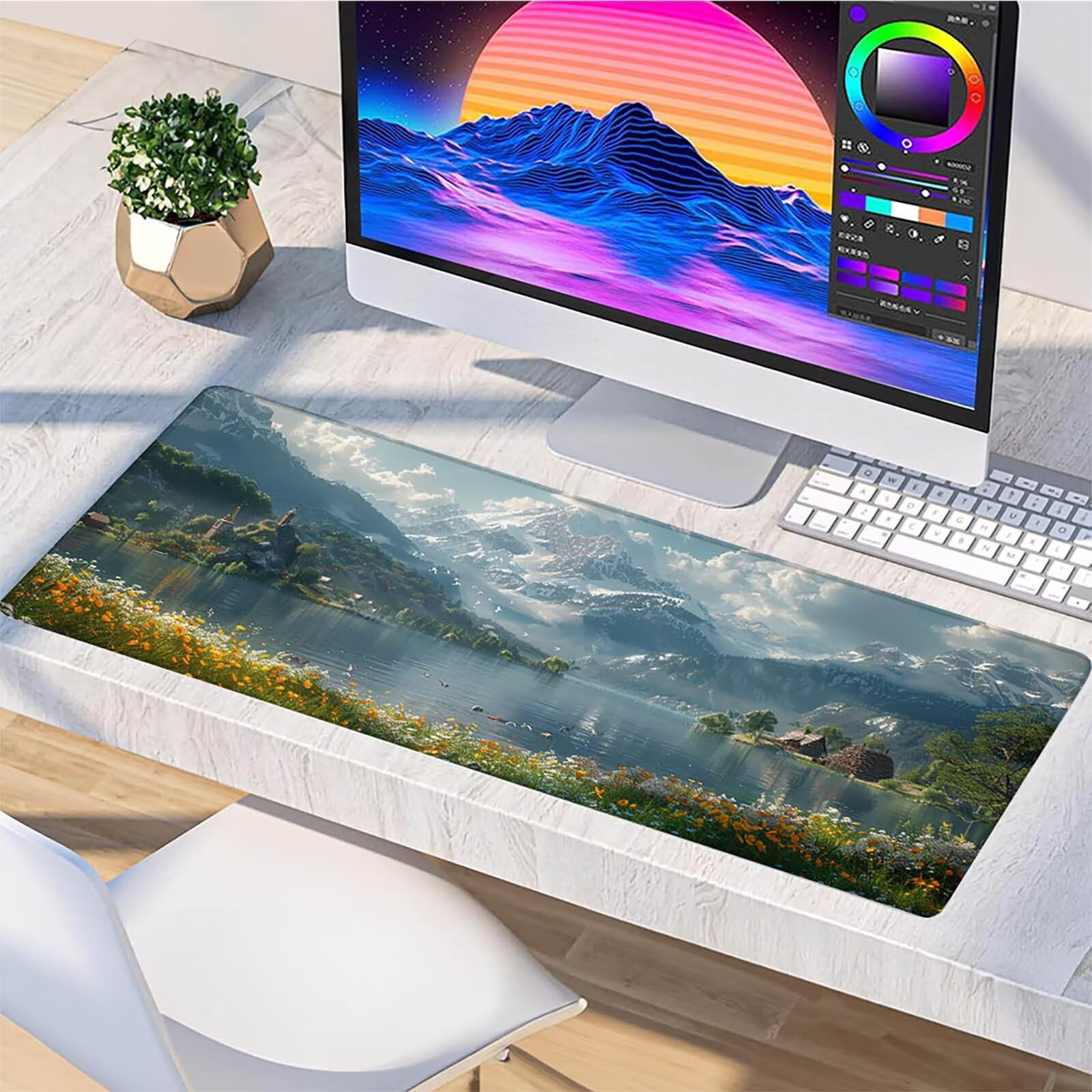 Tapis Souris XXL 90x40cm HaoSiTeck - Motif Violet Animé - Repose-Poignets Ergonomiques