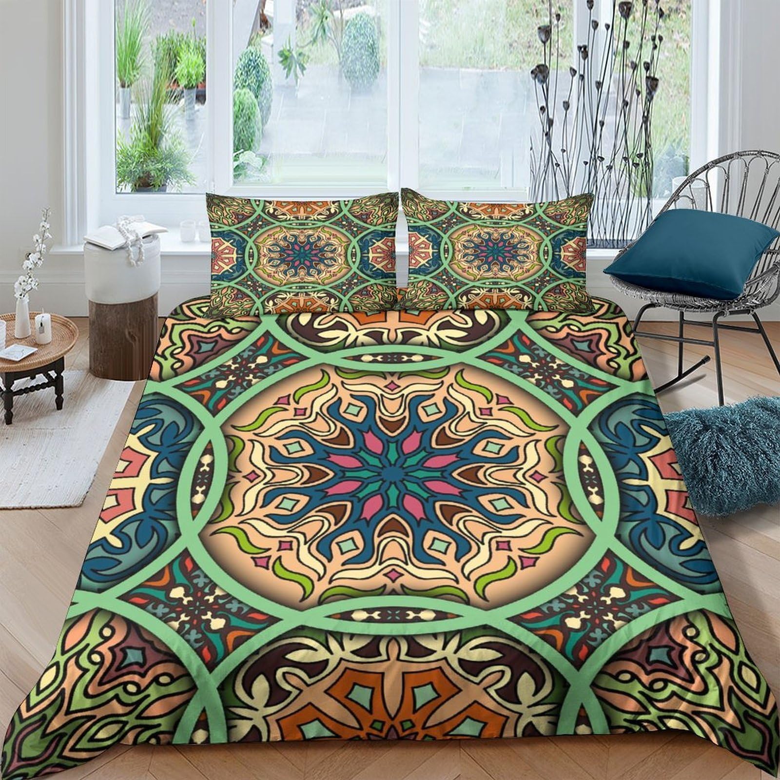 Ctjqhvkz Style-3 3D Printed Mandala Boho Fitted Sheet Microfiber Soft Colourful Moroccan Mattress Cover For Bedroom Dorm Decor Protection Single（135X200cm）