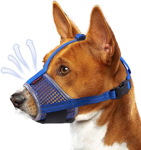 Bozal para perro, bozal transpirable de malla de aire para perros grandes, antimordeduras, ladridos, masticar, bozal suave para perros de tamaño