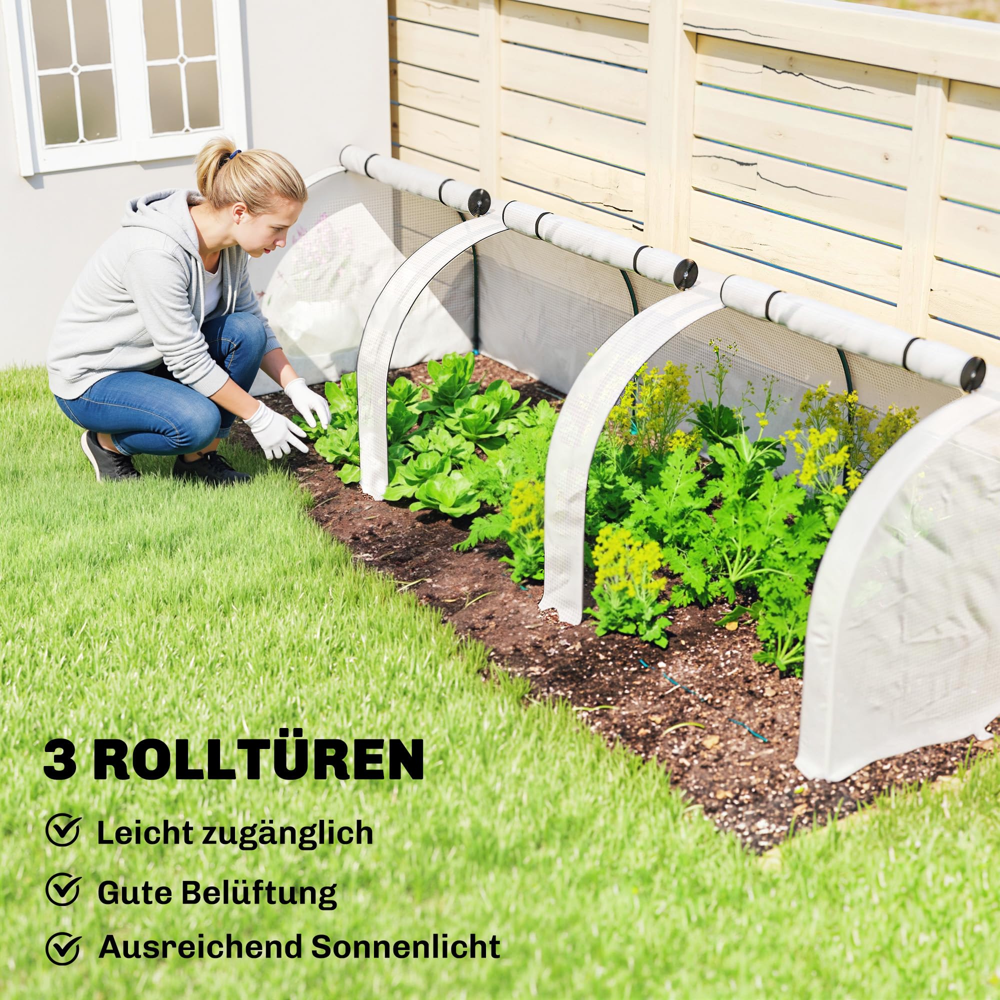 Outsunny Serra Tunnel PE con Telaio in Acciaio 295 x 100 x 80 cm Bianco | Casa di coltivazione verde, tunnel in polietilene, porte con cerniera, per giardino