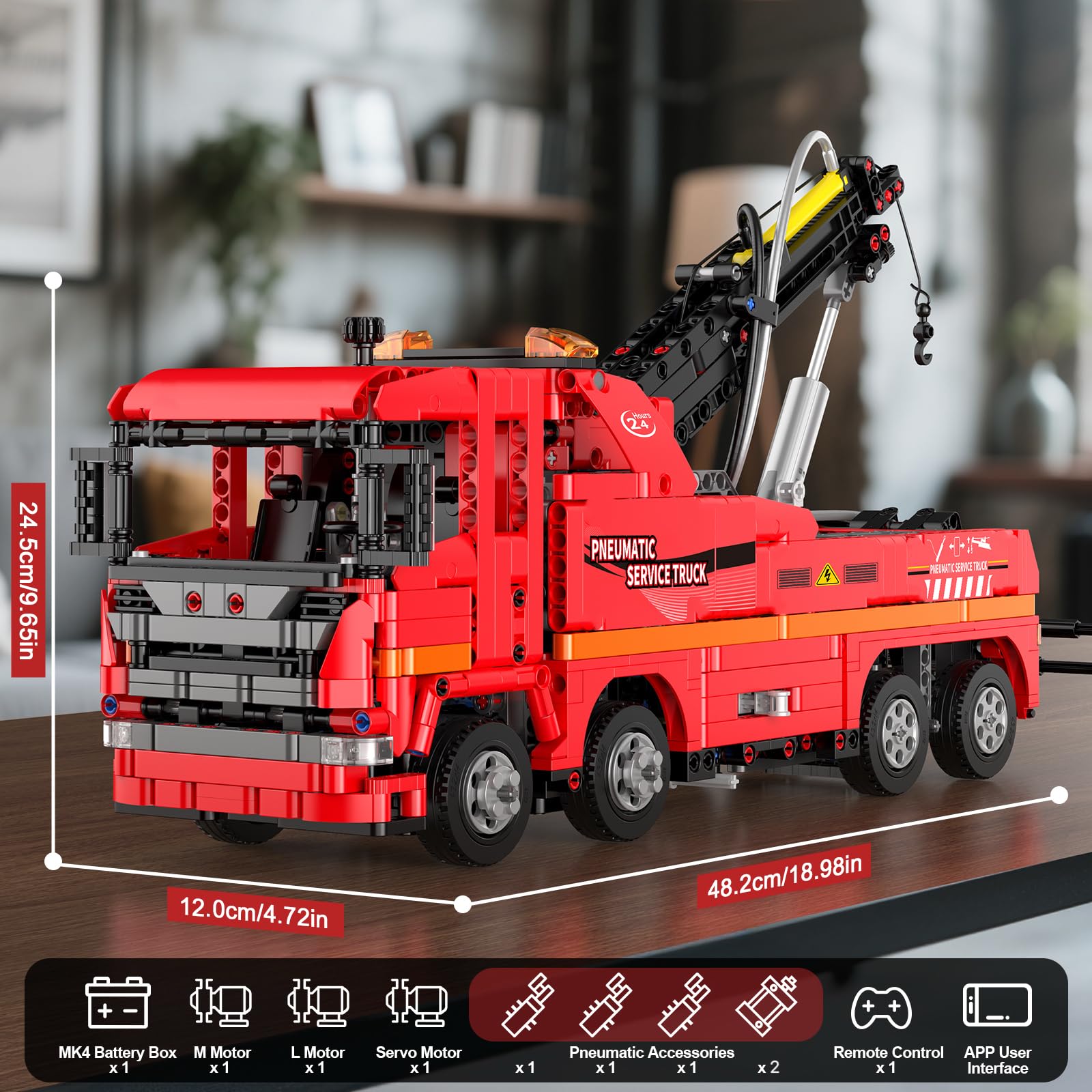 Mould King 19017 Technik Scania Druckluft-Rettungsfahrzeug LKW Bausatz, Ferngesteuertes Motor-Modell mit über 1653 Bausteinen, Konstruktionsspielzeug für Jugendliche und Sammler