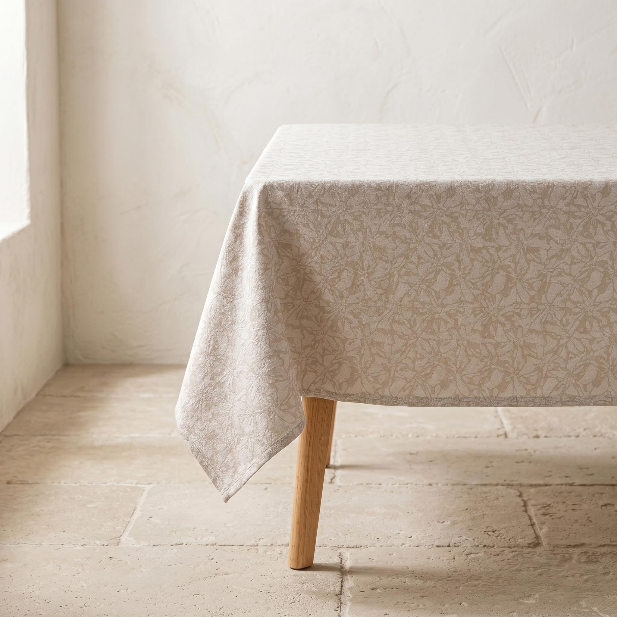 GAMUSI Stain-Resistant Waffle Fabric Floral Tablecloth 240 x 140 cm Linen