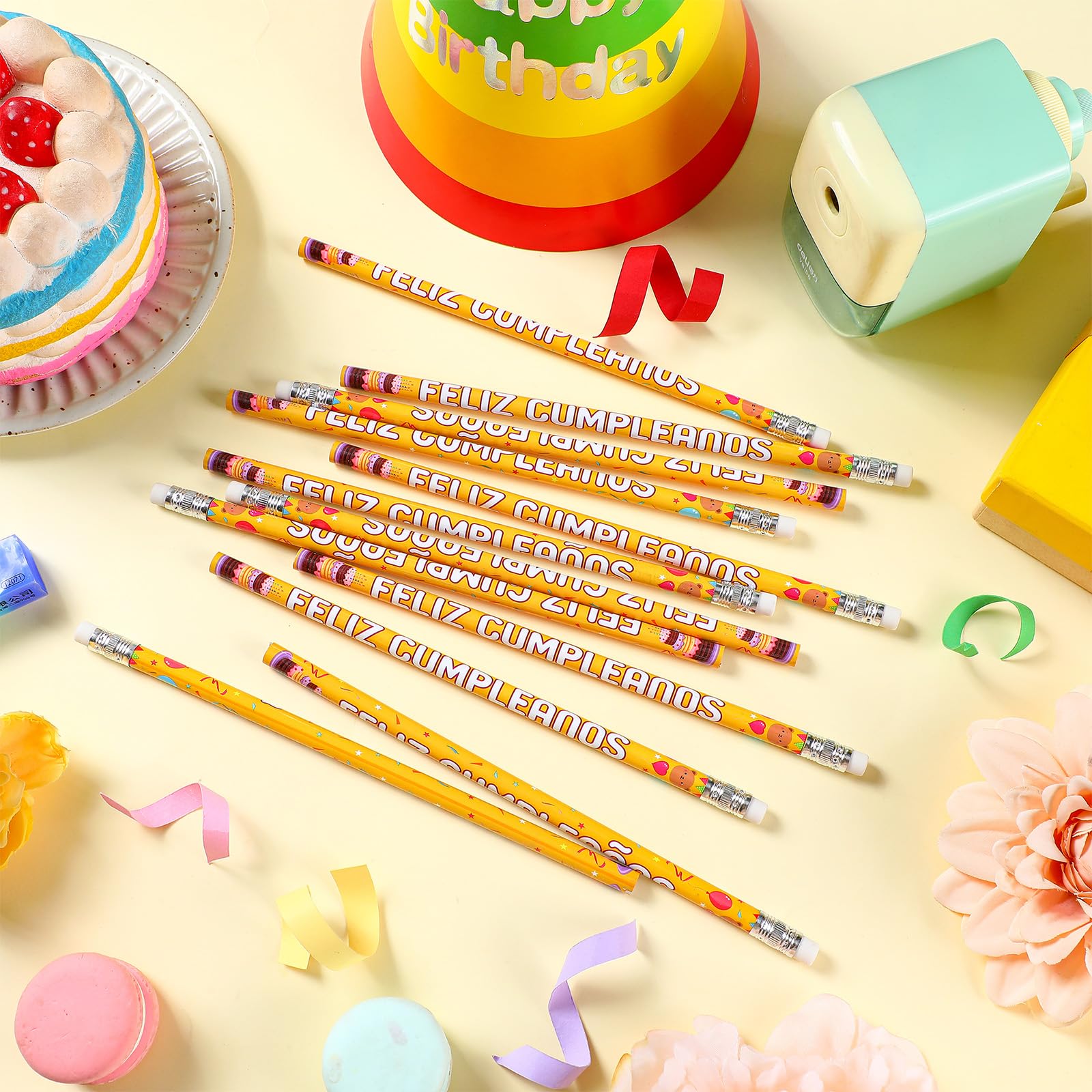 Tenceur 100 lápices de Feliz Cumpleanos con goma de borrar en la parte superior para profesores, aulas, estudiantes, regalos de fiesta de cumpleaños, suministros de recompensa