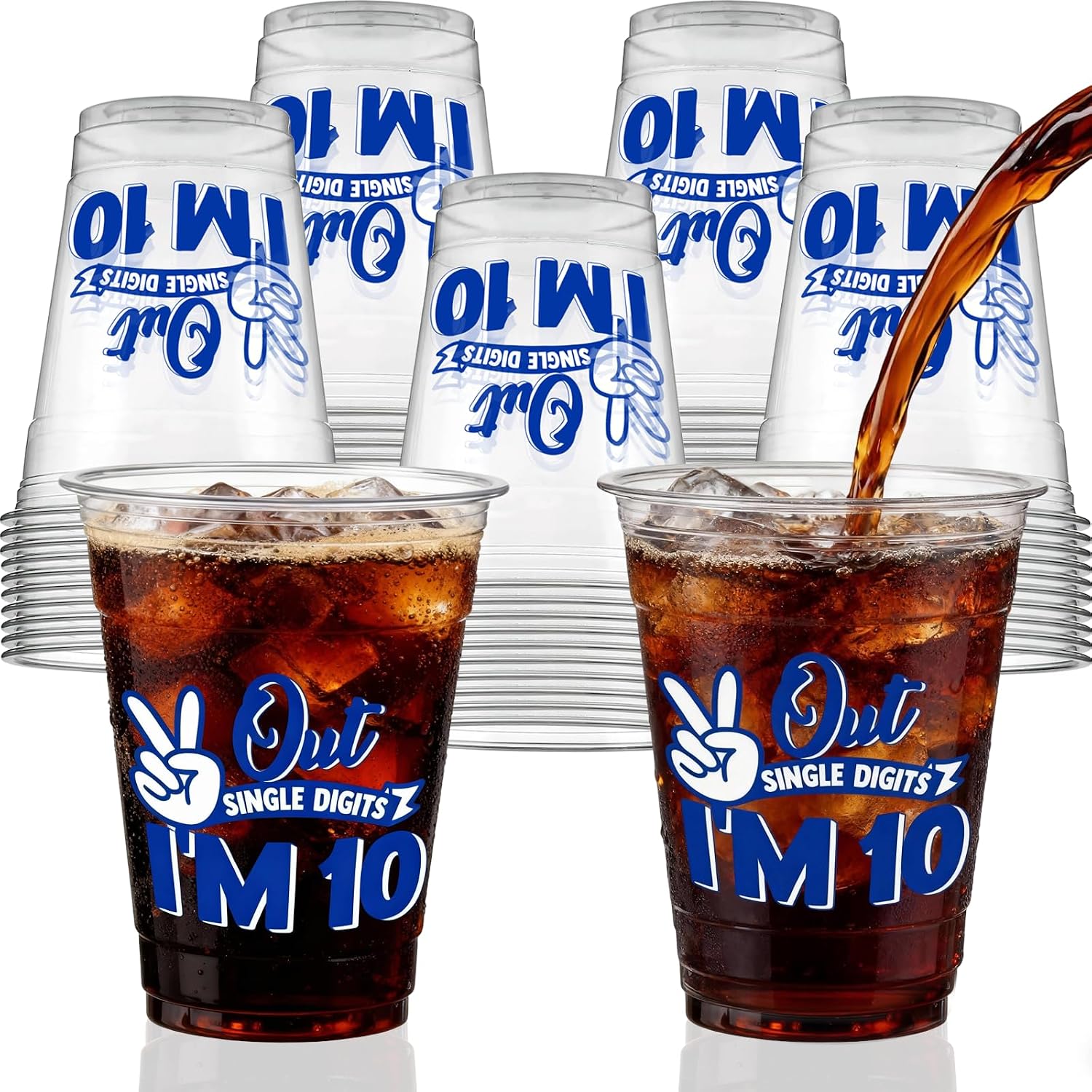 10th Birthday Plastic Cups - 50pcs 12oz Disposable Party Cups for Double Digits Birthday Boy - Peace Out Single Digits Party Decor - 10 Year Old Birthday Decorations for Boys