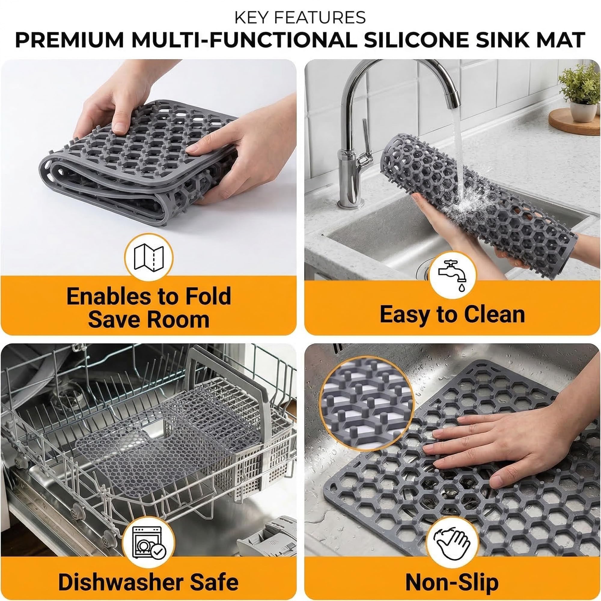 Tappetino in silicone per lavello, 72 x 37,4 cm, resistente al calore, tappetino scolapiatti per cucina, fondo in porcellana e acciaio inossidabile, accessorio da cucina, scarico destro e