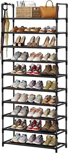 Miniatura 8 de Zapatero, organizador de almacenamiento de zapatos de 10 niveles, para 30 a 35 pares de zapatos, estante alto de metal para zapatos, entrada