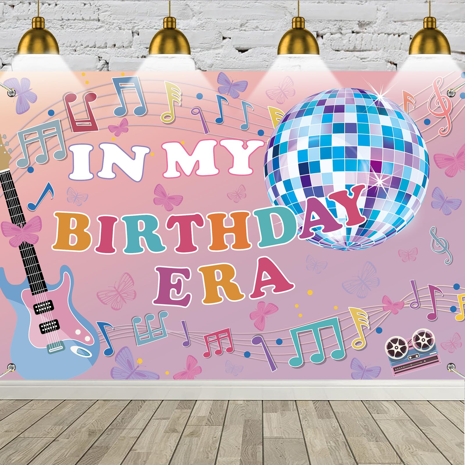 Music Theme Birthday Party Backdrop Photography Background in My Birthday Era Banner for Girl Birthday Party Baby Shower Cake Table Decorations Singer Happy Birthday Banner,71x45 inch