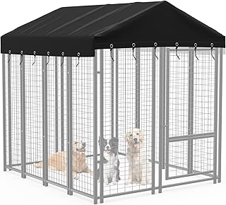 Outdoor Dog Kennel Cover 10'D x 10'W Black Dog Kennel Replacement Top Cover Waterproof