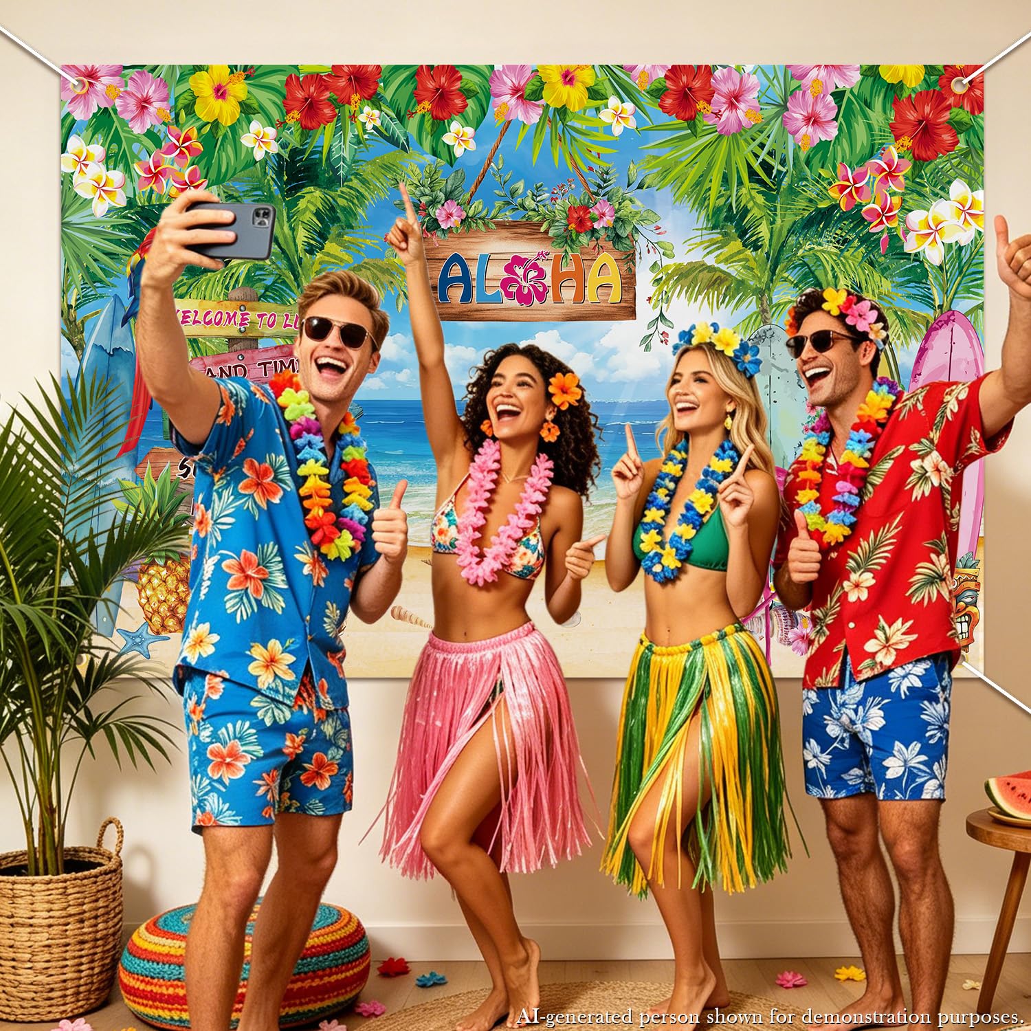1,8x1,2m Tło na letnią imprezę hawajską, dekoracje na przyjęcie Luau, tropikalne kwiaty, liście palmowe, flamingi, tło Aloha na banner na przyjęcie Aloha, fotografia na plaży, dekoracje na urodziny