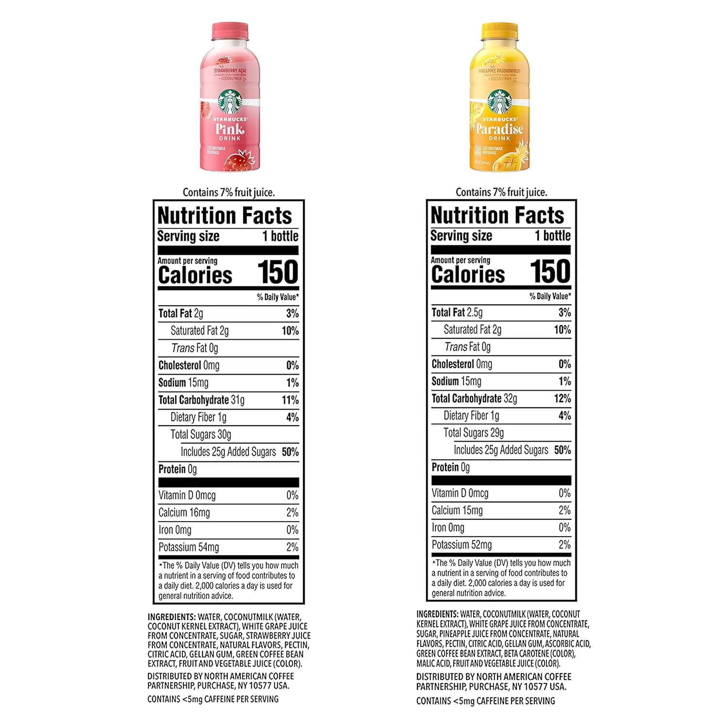 Starbucks Pink & Paradise Drink, 2 Flavor Variety Pack, Coconut Milk, 14oz Bottles (12 Pack)