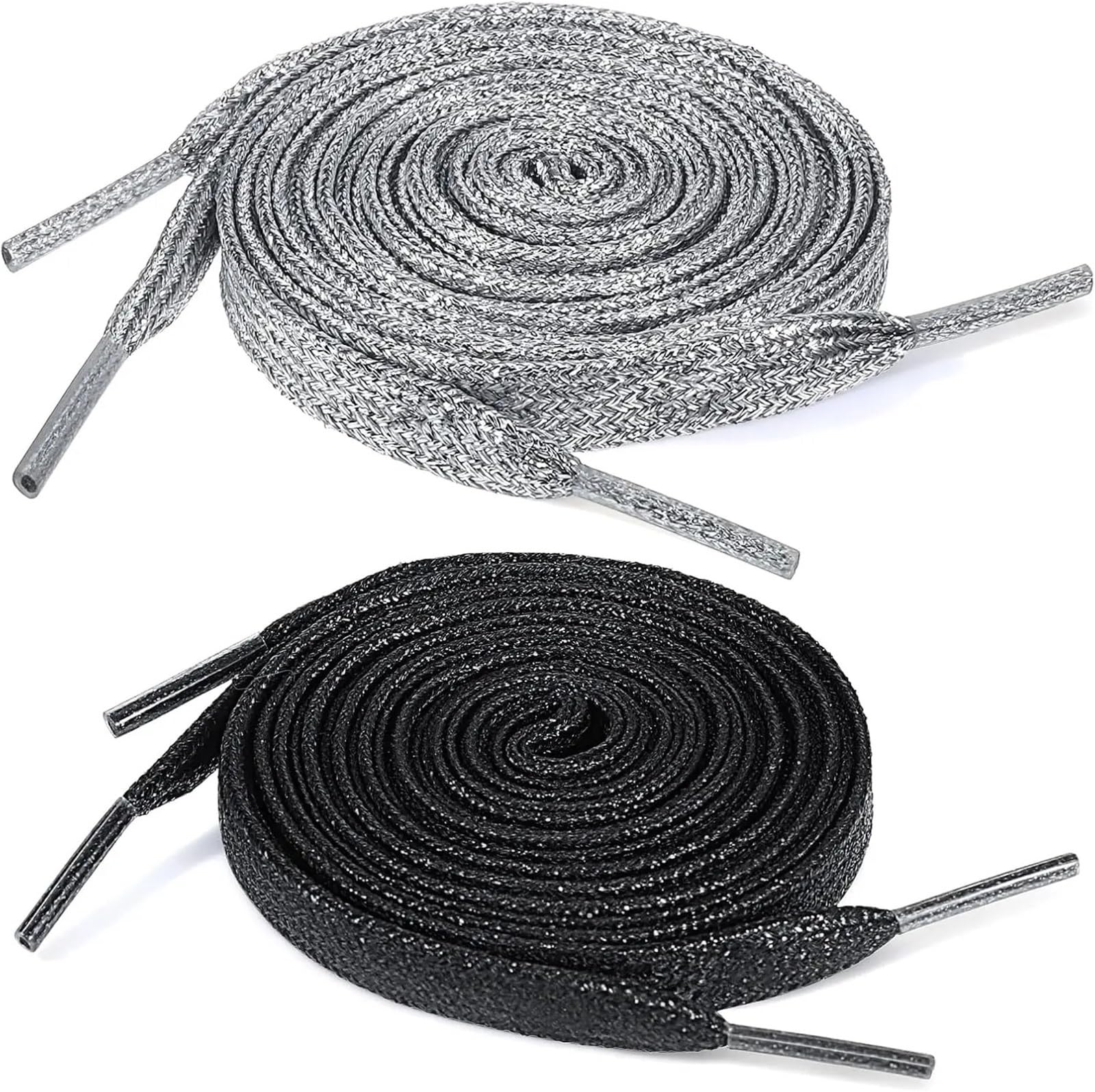 Drawstring Cords Replacement 2 Pcs Glitter Shoe Laces, 51" Long Flat Bling Shoelace Shinny Strings Sneakers Drawstring Cords Replacement Boot