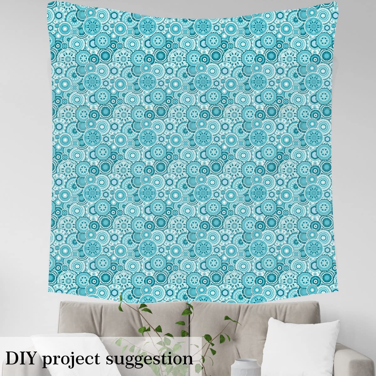 Boho Abstract Upholstery Fabric by The Yard,Retro Aqua Mandala Outdoor Fabric by The Yard,Bohemian Geometric Circle Decor Fabric for Upholstery and Home DIY Projects,3 Yards,(L276*W150cm) Turquoise - Image 4