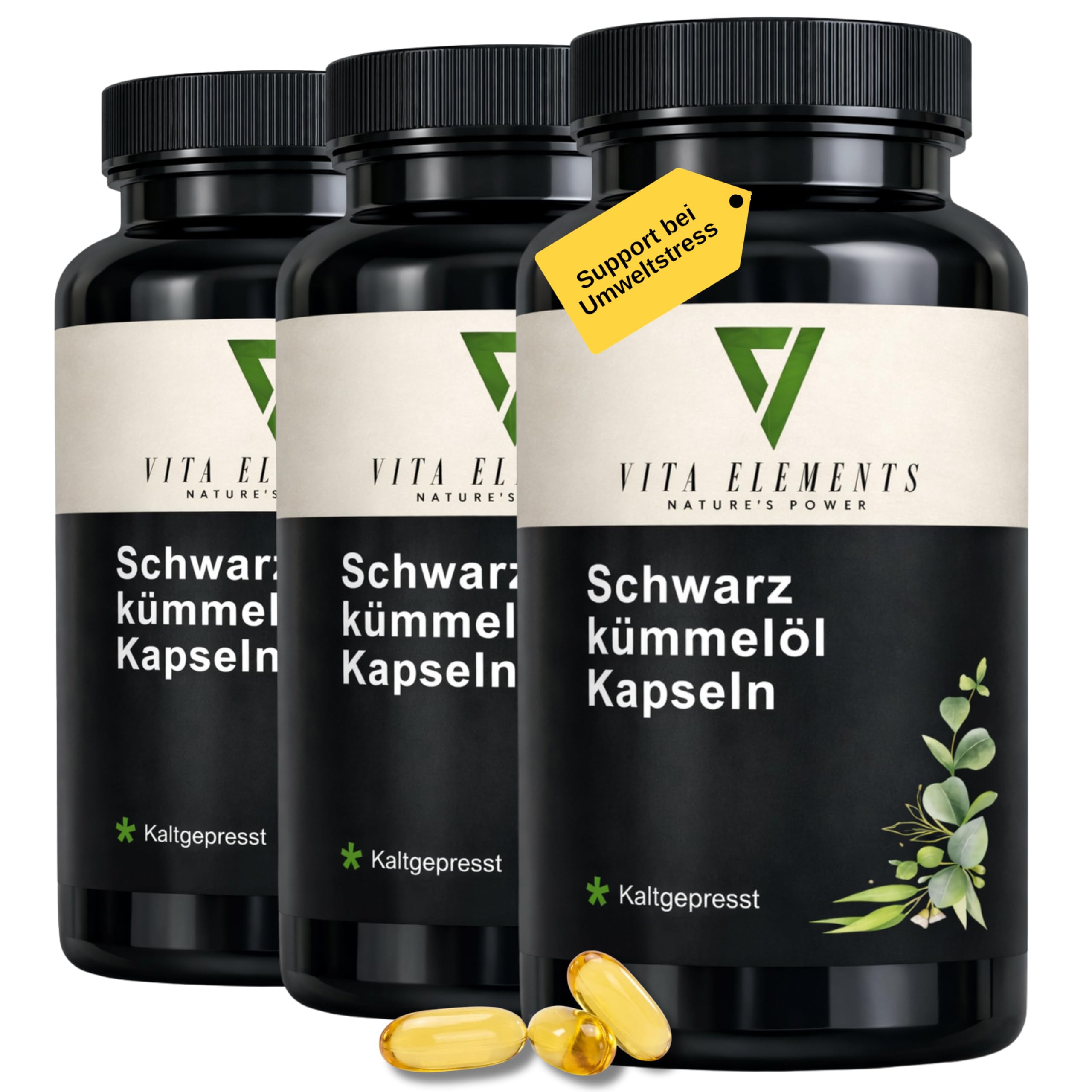 Vita Elements Schwarzkümmelöl - Original Nigella Sativa - 400 Kapseln - 6 Monate Vorrat - 1000mg Tagesdosis - Kaltgepresst & Naturbelassen - Laborgeprüft