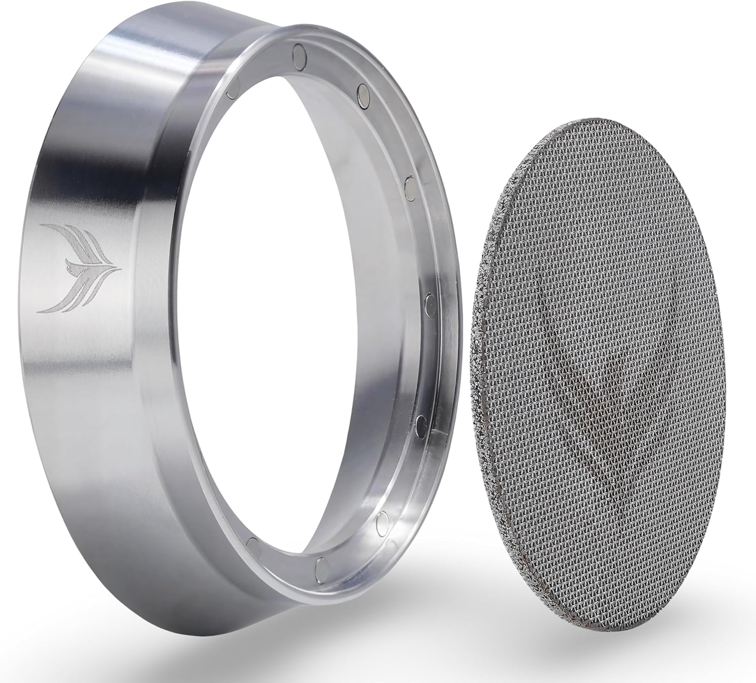 54mm Espresso Dosing Funnel and Puck Screen Set Magnetic Coffee Dosing Ring And Filter for Portafilters Compatible with 54 mm Breville Portafilter Basket Premium Espresso Machine Accessories 54mm Magnetic Silver