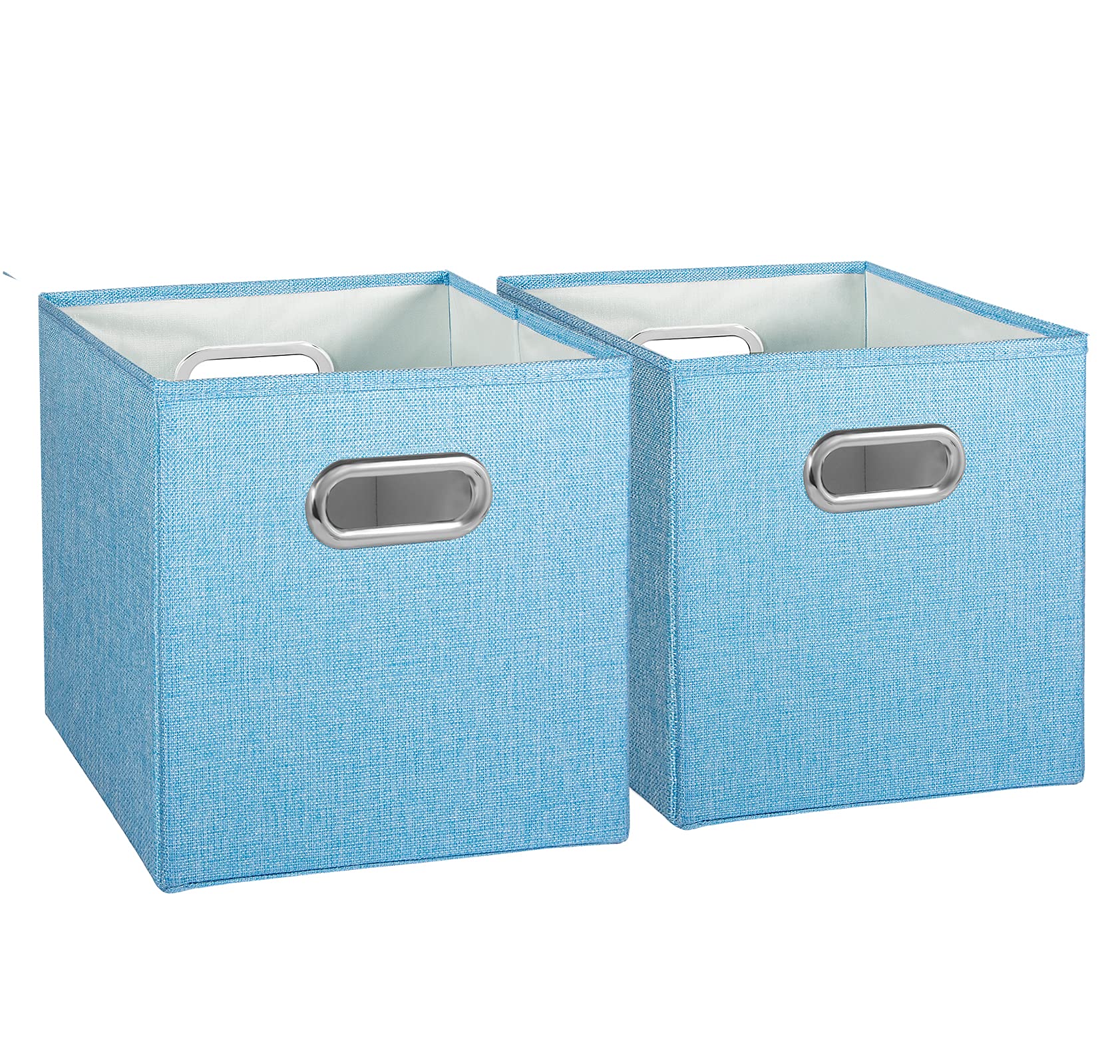 JYPS 2-Pack Foldable Storage Cubes with Double Handles, Washable Linen Fabric Clothing Storage Bins, Collapsible Organizer Storage Boxes for Toys, Shelves, Clothes, Papers and Books etc. -Blue