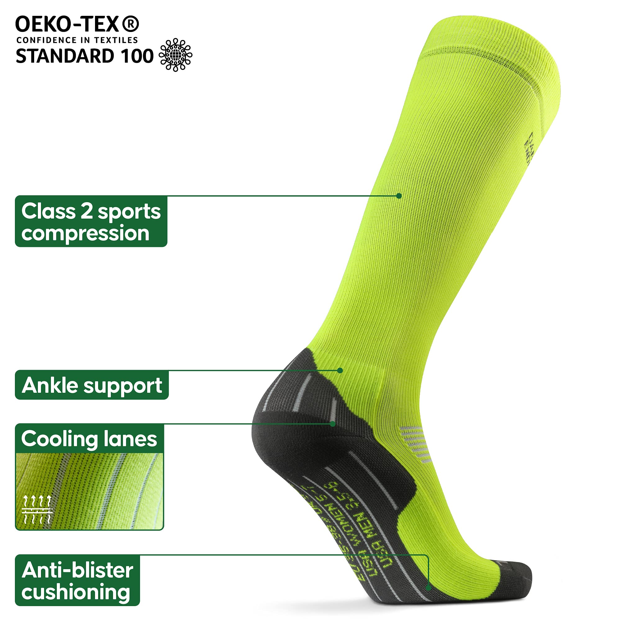 DANISH ENDURANCE Calze a Compressione Graduata 21-26 mmhg, Recupero, Viaggi, Sport, Uomo e Donna