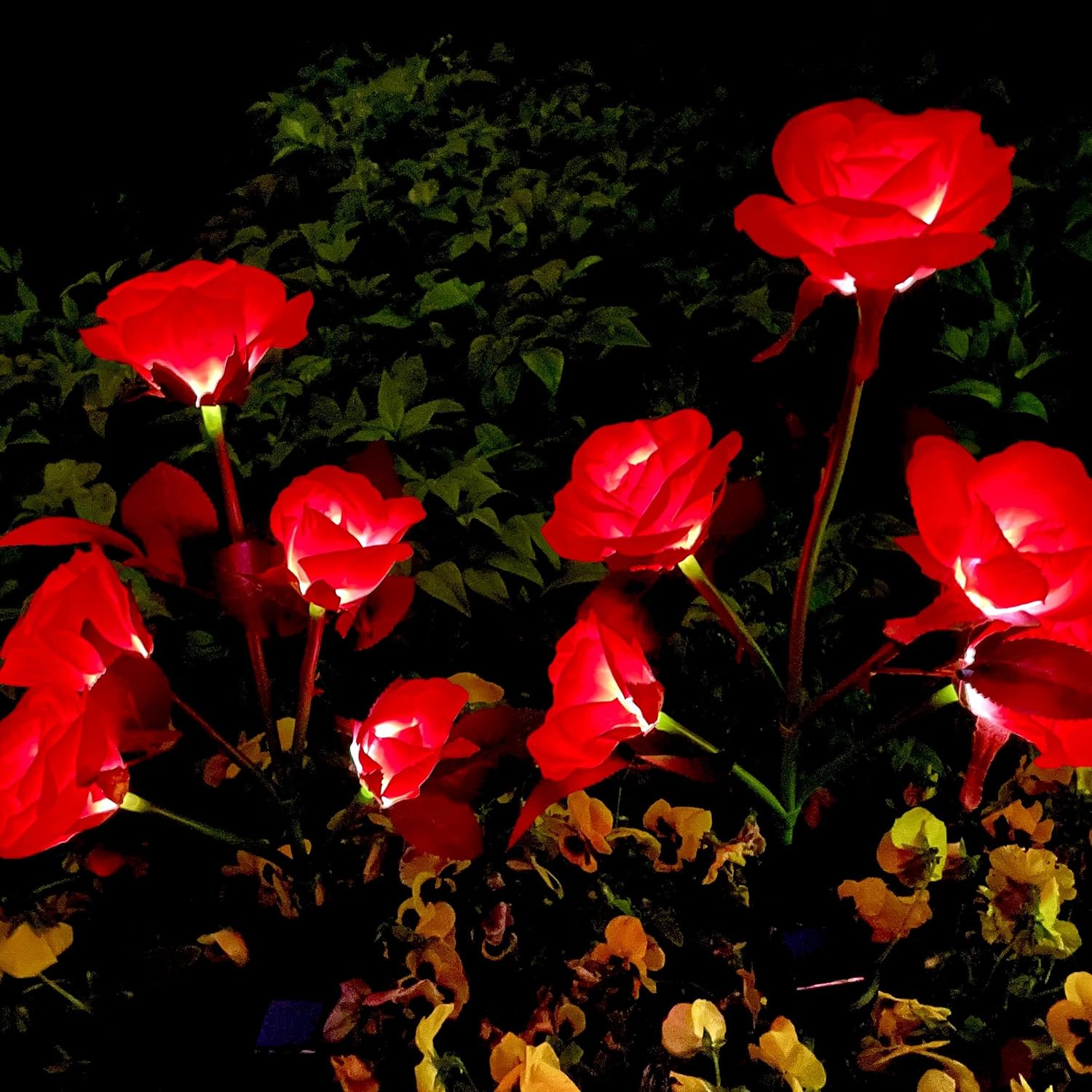 Solar Realistic LED Solar Powered Rose Lights Flower Stake,Solar Garden Lights Outdoor 2 Pack with 10 Roses,Waterproof Solar Decorative Lights for Patio Pathway Courtyard Garden Lawn (Red)