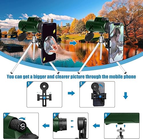 Miniatura 3 de Telescopio monocular de alta potencia de 12 x 50 pulgadas, monocular para adultos, adaptador de smartphone, telescopio monocular, caza, vida