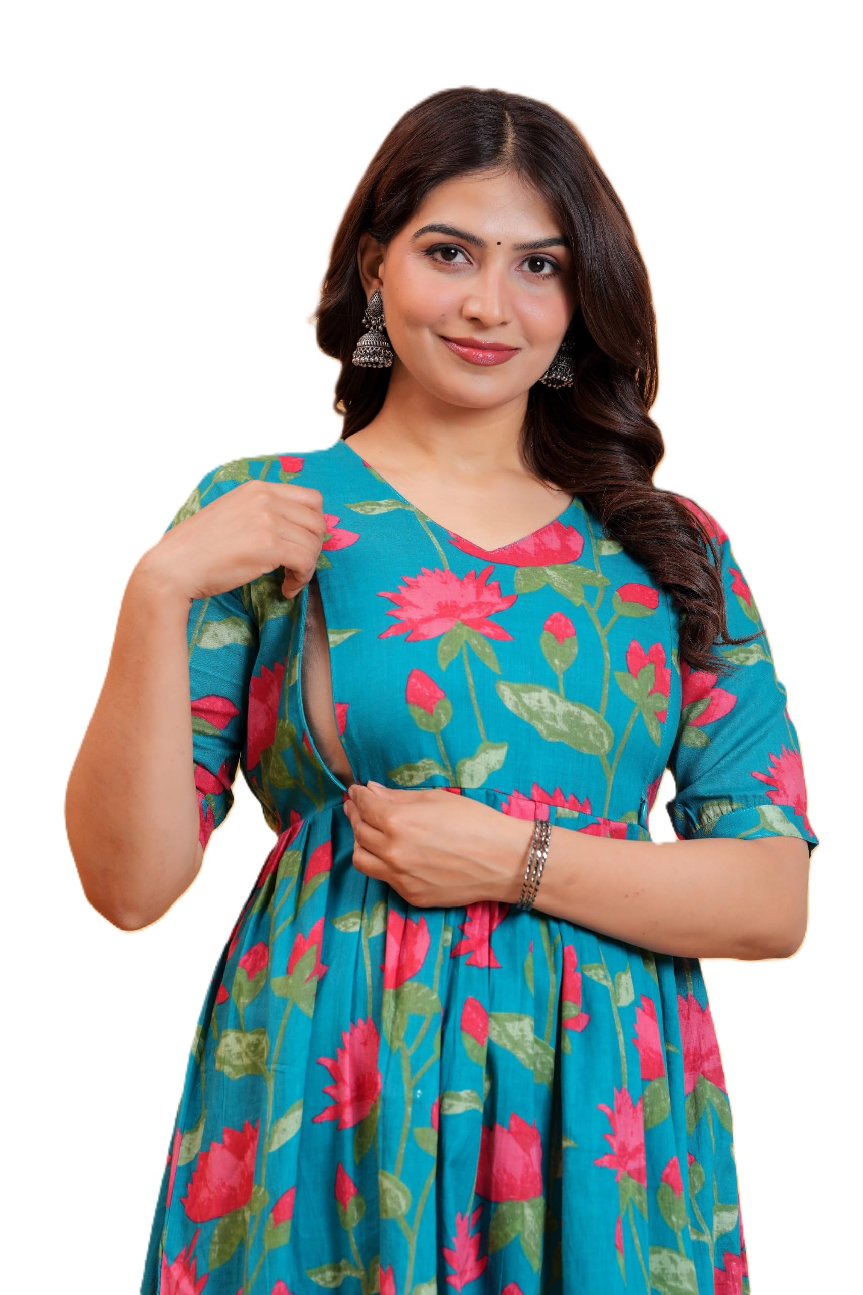 prashita Women's Pure Cotton Maternity Feeding Kurti Maternity Kurta with Invisible Side Zipper-picture-27