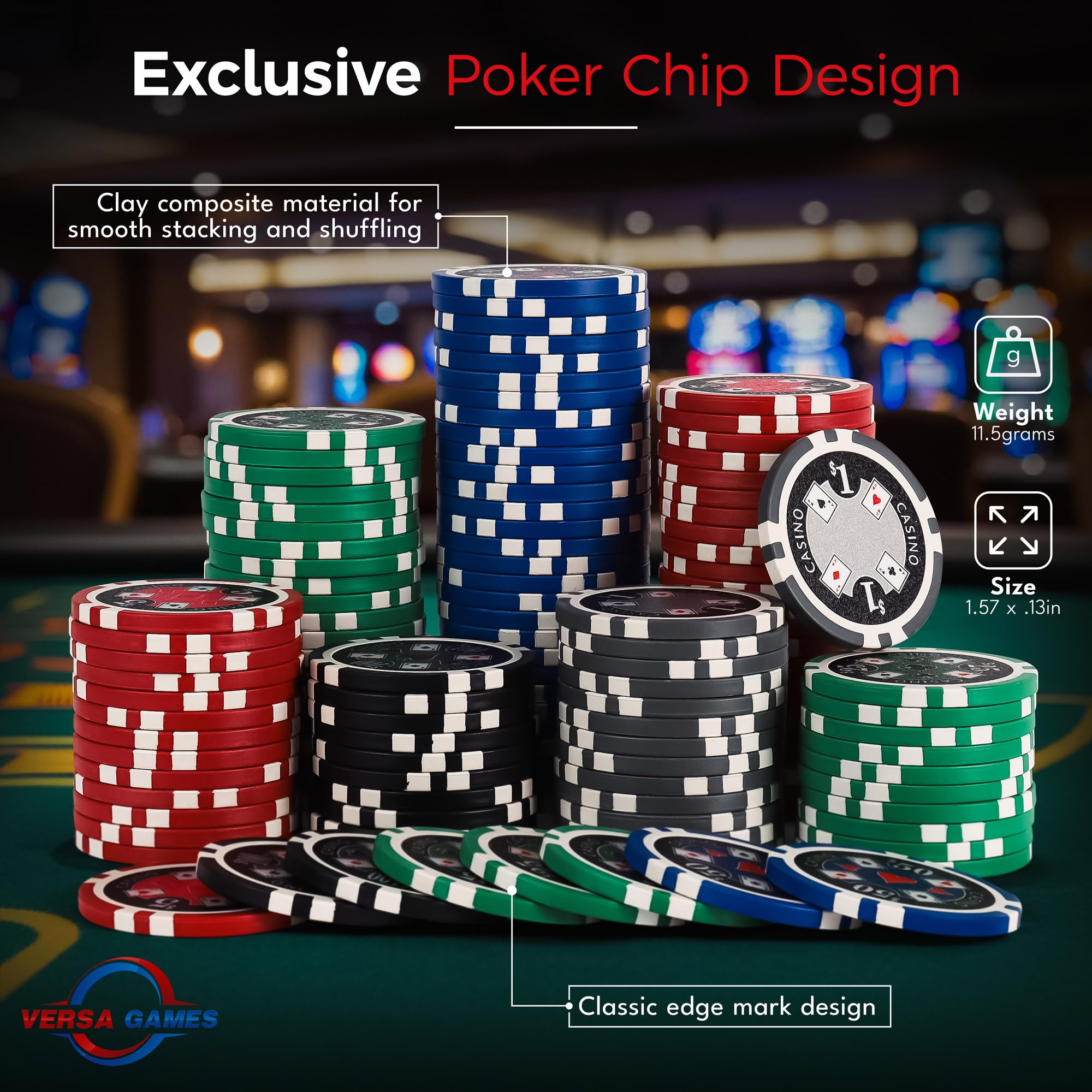 Versa Games 500pc 11.5g Casino Ace Poker Chips Set : Amazon.co.za