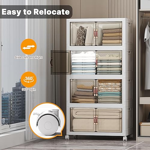 Miniatura 5 de 896QT-112QT28GAL*8 contenedores de almacenamiento apilables grandes con tapas y ruedas, cajones de almacenamiento apilables, paquete de 8