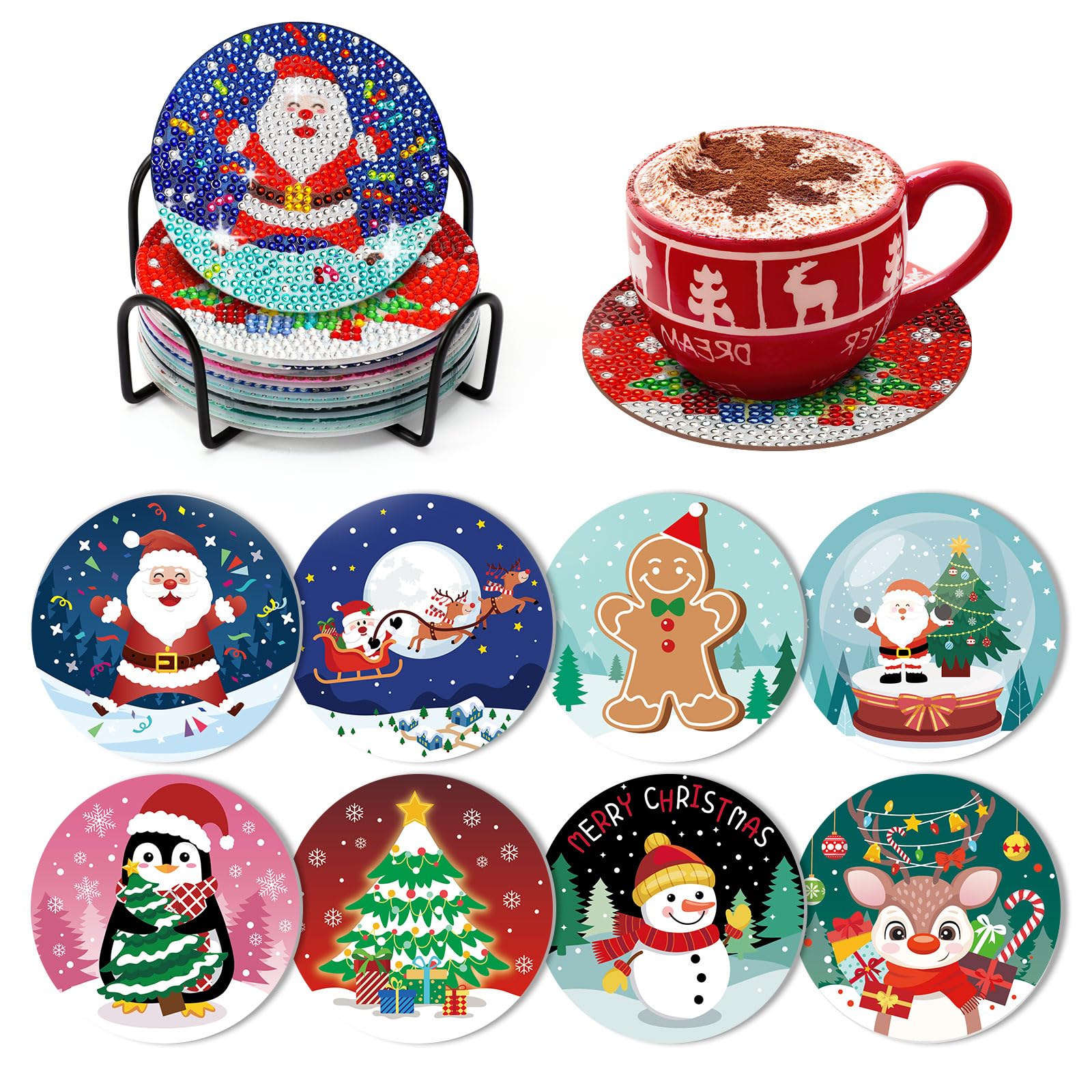 Amazon.co.jp: JANLOFO クリスマス コースター 8枚セット ダイヤモンド