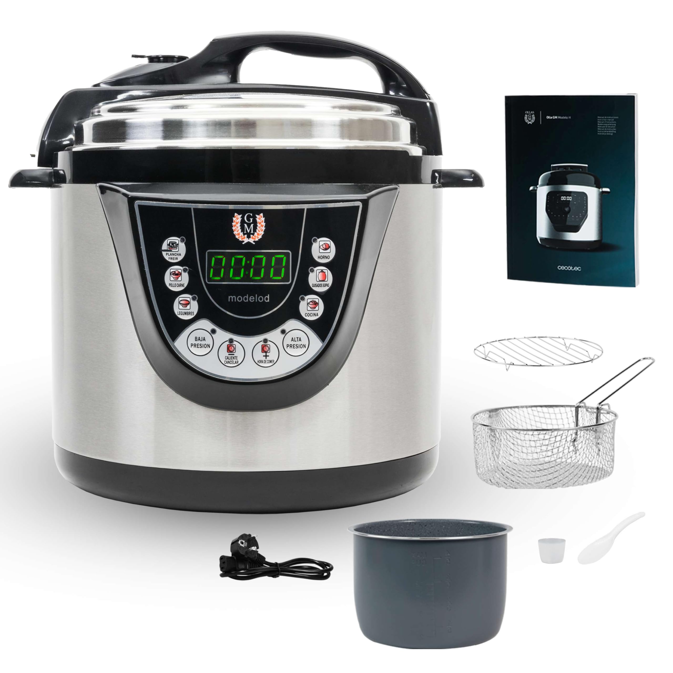 Cecotec Autocuiseur Électrique Programmable 6L GM Olla GM D+. 1000W, 12 Personnes, Programmable 24h, 9 Menus, 2 Pressions 60KPa, Mémoire, GM Core, Fonction Frire, Guidage Vocal, Sécurité, Cuve Daikin