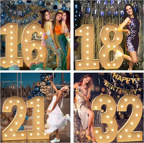 Miniatura 7 de Números iluminados 1, números de marquesina de 4 pies para decoración de primer cumpleaños y 21 años, números de mosaico para globos, letras