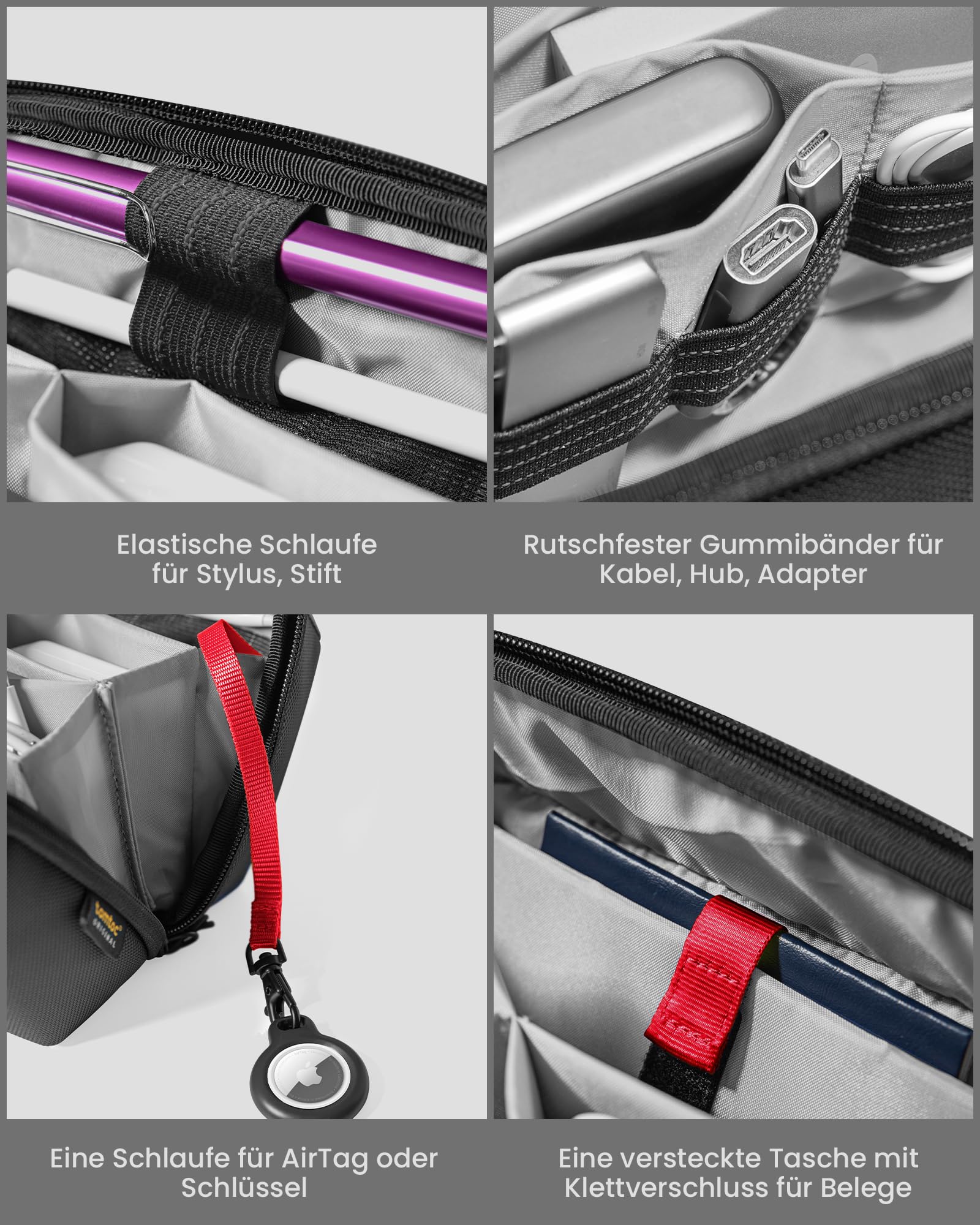 tomtoc Kabeltasche Zubehörtasche, Elektronik Zubehör Kabel Organizer Tasche Tech Pouch, Reise Cable Bag für Ladekabel, Festplatte, MacBook Adapter, Ladegerät, PowerBank, SD Karten, Schwarz