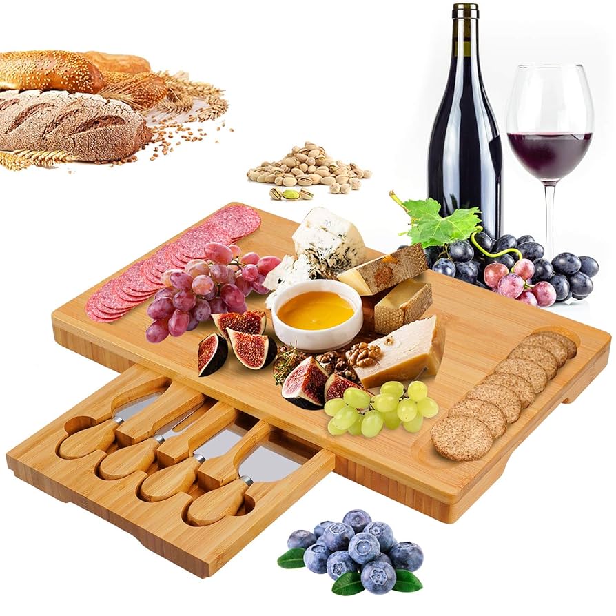 西洋料理、サービス、ワイン、チーズ Amazon.co.jp: 竹製チーズボードとナイフセット チーズプレート