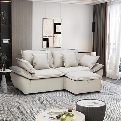 Faux Leather Sectional Sofa Modular Couch with Storage Ottomans,Sectional Sofa Pet Friendly Easy to Clean Oversized Upholstered Sofas with Deep Seat for Living Room Bedroom (2 Seater L-shaped)