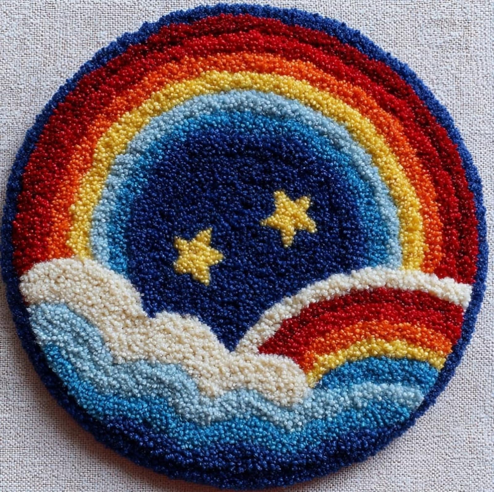WallustrioaW DIY Latch Hook Rug Kits with Printed Canvas,Rainbows and Stars,Floor Mat Crochet,Carpet Tapestry for Adult Craft Kits for Women,Relaxing Home Art Project,50x50cm