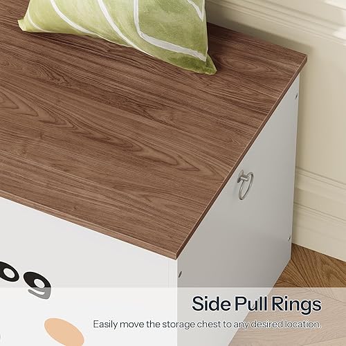 Miniatura 8 de HOOBRO Caja de juguetes, baúl de juguetes con 2 bisagras de seguridad, banco de almacenamiento de 47.2 pulgadas, baúl de almacenamiento de madera