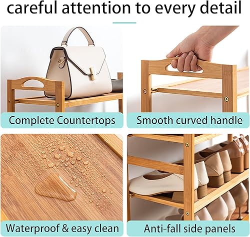 Miniatura 6 de Zapatero de bambú de 4 niveles, organizador de zapatos de pie para entrada, armario, pasillo, baño y sala de estar, natural