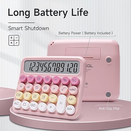 Miniatura 9 de Calculadora de interruptor mecánico, calculadora rosa, bonita pantalla LCD grande de 10 dígitos y botones, calculadora con pantalla LCD grande,