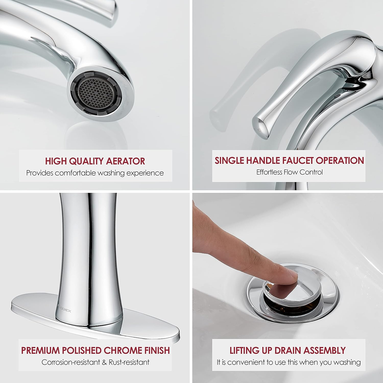 Bathroom Faucet, Single Handle Basin Vanity Faucet, 1 or 3 Hole Bathroom Sink Faucet with Pop-up Drain Assembly Deck Plate, Polished Chrome