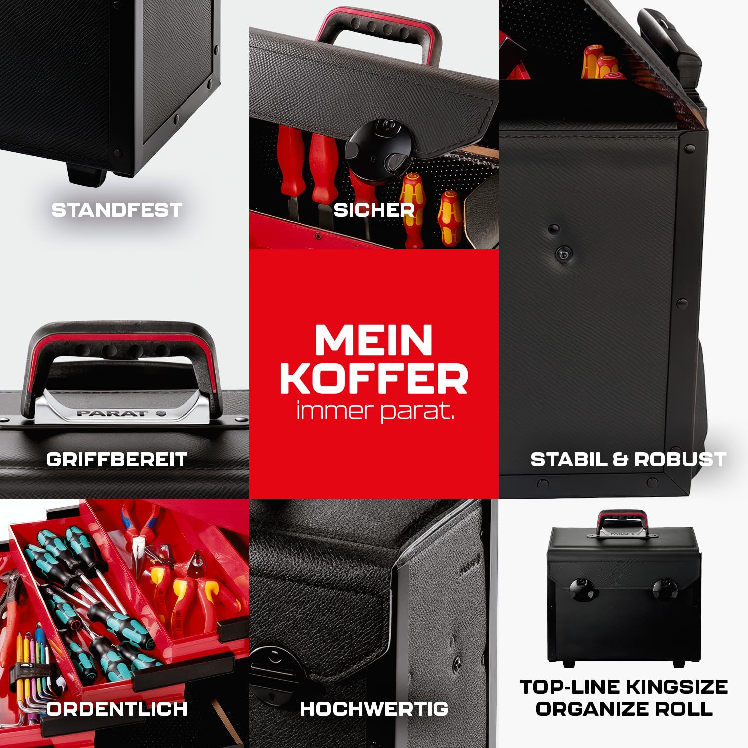 PARAT TOP-LINE KingSize Organize Roll CP-7 | torba narzędziowa pusta 28 l z rolkami i uchwytem wózka | duża skórzana torba z szufladami, uchwytem CP-7 i wkładką do noszenia | wytrzymała torba na