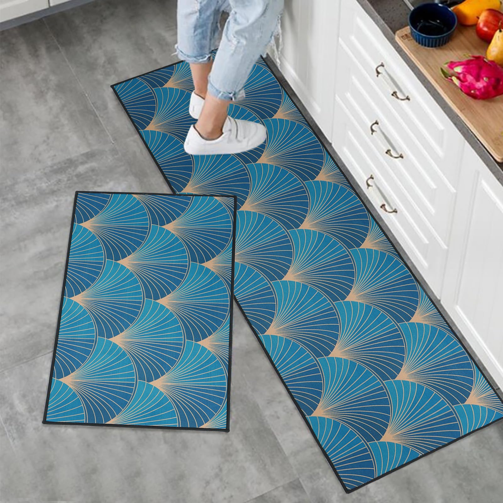 LY4U 2 Pieces Kitchen Rugs and Mats, TPR Backing Non-slip Floor Mat, Water Absorbent Runner Set Machine Washable, 43x75+43x120cm