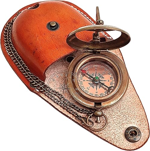 Miniatura 11 de Handmade Push Button Direction Sundial Compass with Chain & Storage Case Brass Compass & Sun Clock – Steam Punk Accessory Pocket Sundial, Baptism